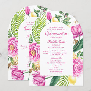Waterverf Floral Tweetalig Spaans Quinceañera Kaart