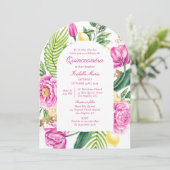 Waterverf Floral Tweetalig Spaans Quinceañera Kaart (Staand voorkant)
