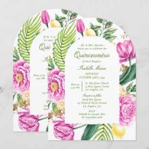 Waterverf Floral Tweetalig Spaans Quinceañera Kaart