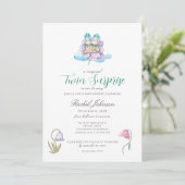 Waterverf Floral Twins Baby shower Uitnodiging (Staand voorkant)