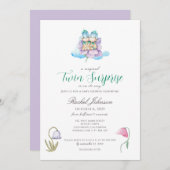 Waterverf Floral Twins Baby shower Uitnodiging (Voorkant / Achterkant)