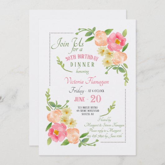 Waterverf Floral Uitnodiging (Voorkant / Achterkant)