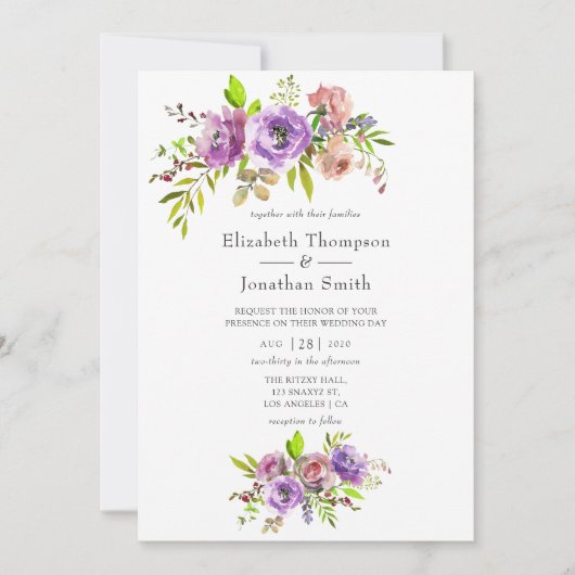 Waterverf Floral Uitnodiging (Voorkant)