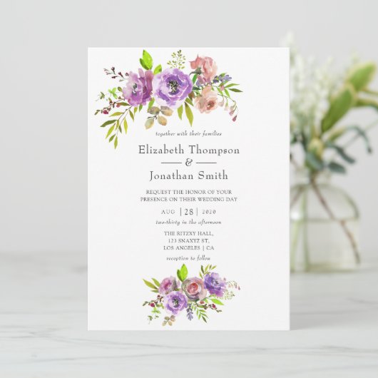 Waterverf Floral Uitnodiging (Staand voorkant)