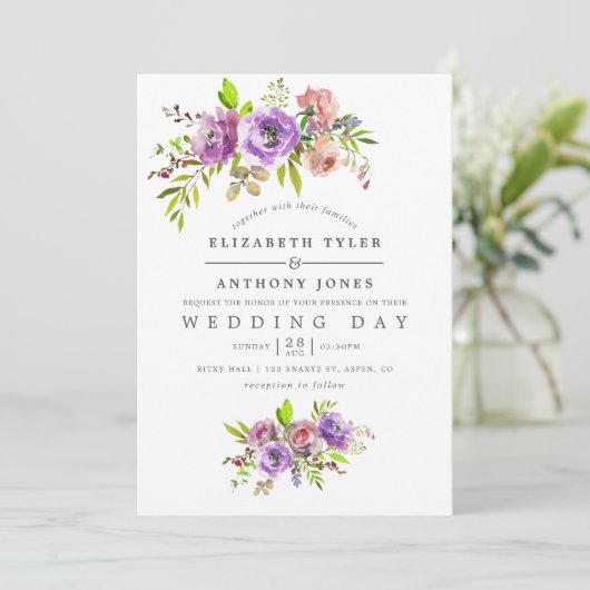 Waterverf Floral Uitnodiging (Staand voorkant)