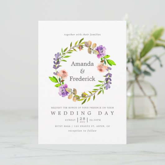 Waterverf Floral Uitnodiging (Staand voorkant)