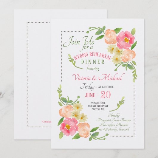Waterverf Floral Uitnodiging (Voorkant / Achterkant)
