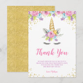 Waterverf Floral Unicorn Baby shower Bedankkaart (Voorkant / Achterkant)