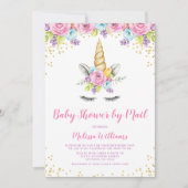 Waterverf Floral Unicorn Baby shower per post Kaart (Voorkant)