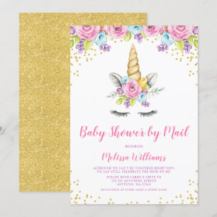 Waterverf Floral Unicorn Baby shower per post Kaart