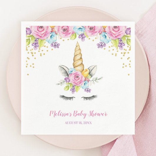 Waterverf Floral Unicorn Baby shower Servetten