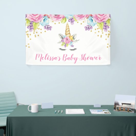 Waterverf Floral Unicorn Baby shower Spandoek (Beurs)