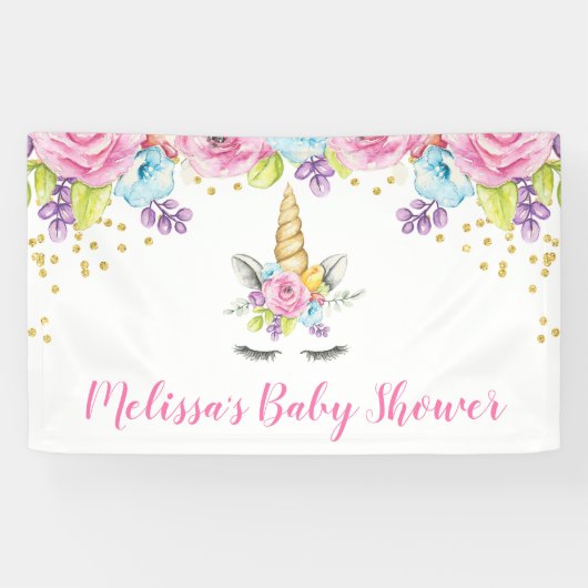 Waterverf Floral Unicorn Baby shower Spandoek (Horizontaal)