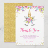 Waterverf Floral Unicorn Birthday Bedankkaart (Voorkant / Achterkant)