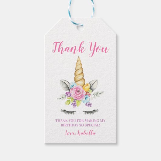 Waterverf Floral Unicorn Birthday Cadeaulabel (Voorkant)