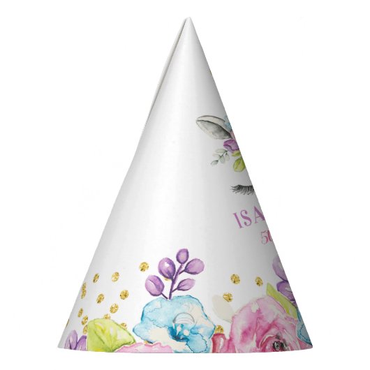 Waterverf Floral Unicorn Birthday Feesthoedjes (Links)