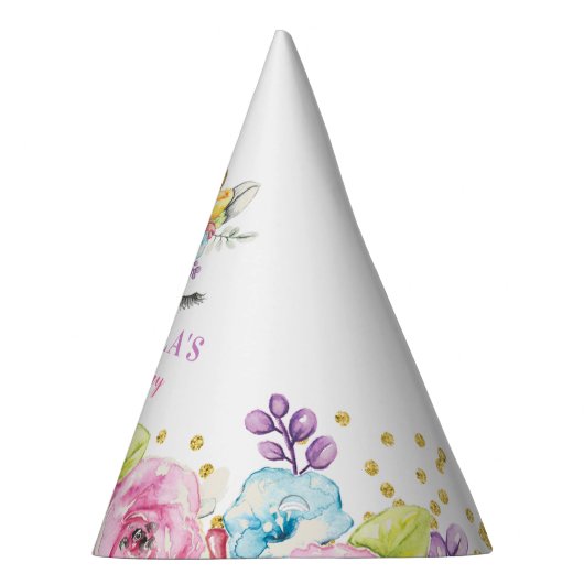 Waterverf Floral Unicorn Birthday Feesthoedjes (Rechts)