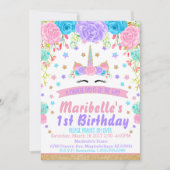 Waterverf Floral Unicorn Face Birthday Party Kaart (Voorkant)
