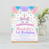 Waterverf Floral Unicorn Face Birthday Party Kaart (Staand voorkant)