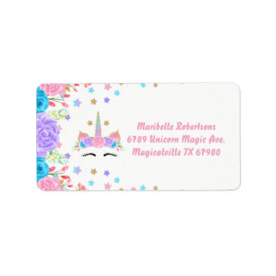 Waterverf Floral Unicorn gepersonaliseerd adres Etiket