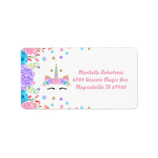 Waterverf Floral Unicorn gepersonaliseerd adres Etiket