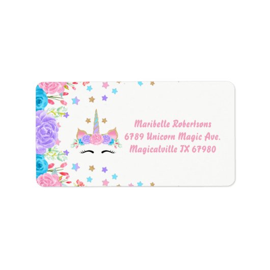 Waterverf Floral Unicorn gepersonaliseerd adres Etiket (Voorkant)