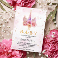 Waterverf Floral Unicorn Horn Baby shower Invitat