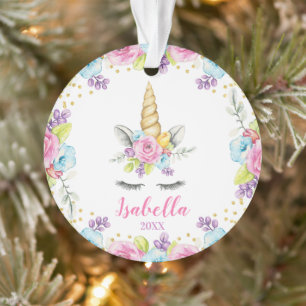 Waterverf Floral Unicorn op persoonlijke titel Ornament
