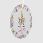Waterverf Floral Unicorn op persoonlijke titel Ornament (voorkant)