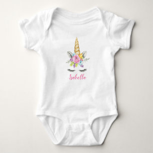 Waterverf Floral Unicorn op persoonlijke titel Romper