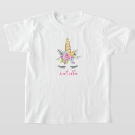 Waterverf Floral Unicorn op persoonlijke titel T-shirt