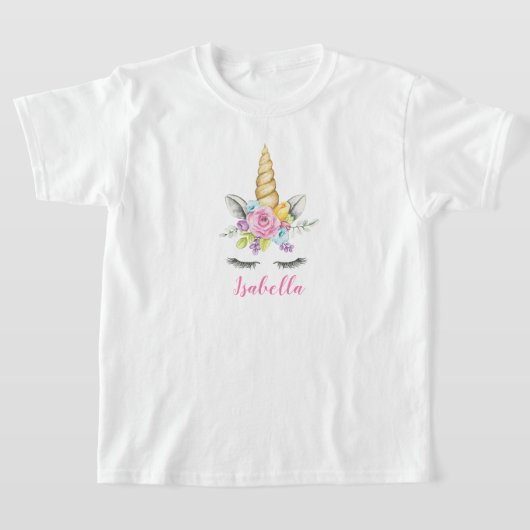 Waterverf Floral Unicorn op persoonlijke titel T-shirt (Laagn)