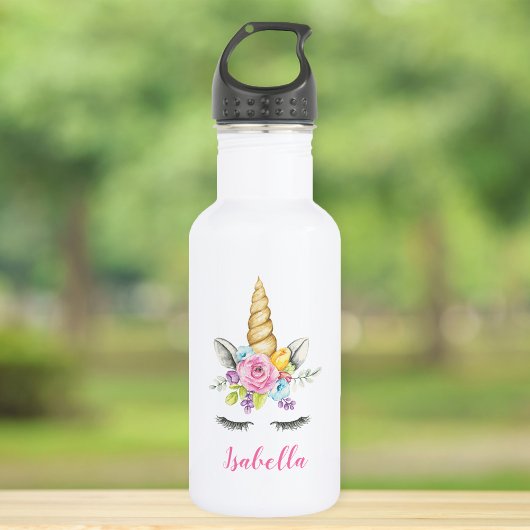 Waterverf Floral Unicorn Personalized Girl Waterfles