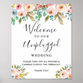Waterverf Floral Unplugged Wedding Ceremony Sign Poster