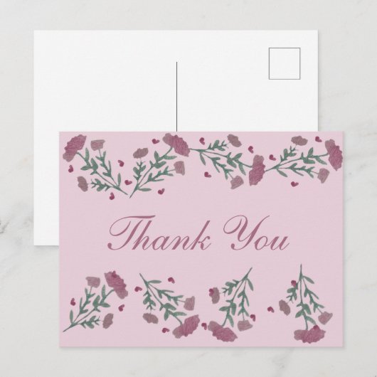 Waterverf Floral Valentijnsdag Hartelijk dank Briefkaart (Voorkant / Achterkant)