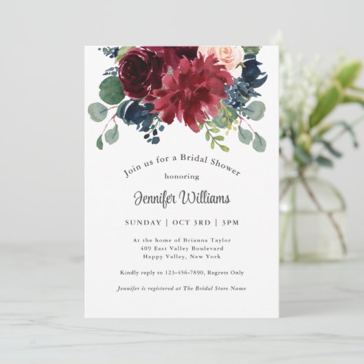 Waterverf Floral van de marine en Bourgogne Kaart (Staand voorkant)