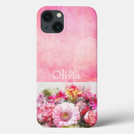 Waterverf Floral van persoonlijke naam Case-Mate iPhone Case (Achterkant)
