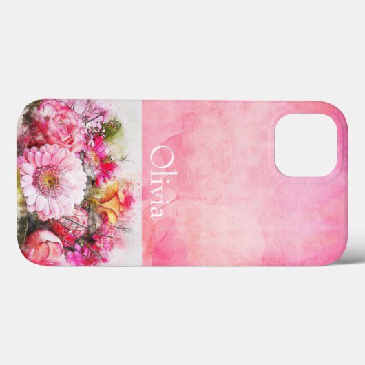 Waterverf Floral van persoonlijke naam Case-Mate iPhone Case (Achterkant (horizontaal))