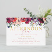 Waterverf Floral vanmiddag Tea Vrijgezellenfeest G Folie Uitnodiging (Staand Voorkant)