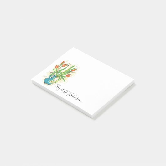 Waterverf Floral Vase Tulps Script Monogram 4x3 Post-it® Notes (Schuin)