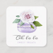 Waterverf Floral Violet Macaron Bakery & Sweets Vierkante Visitekaartje (Voorkant)