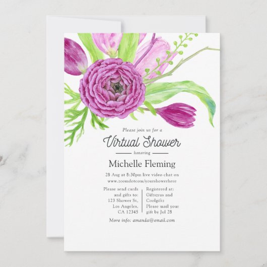 Waterverf Floral Virtual Baby shower Kaart (Voorkant)