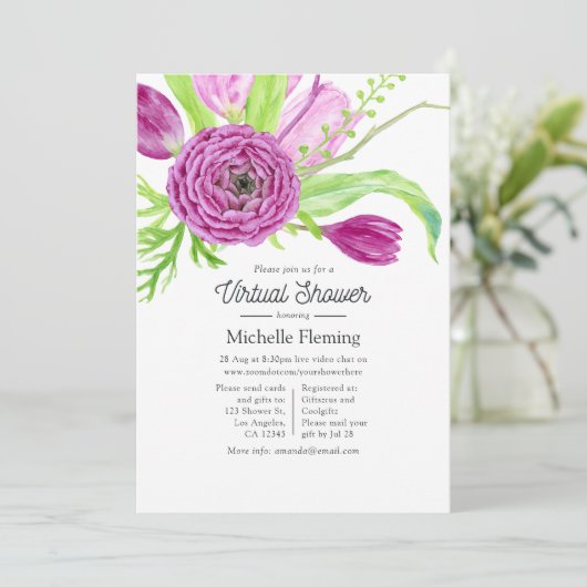 Waterverf Floral Virtual Baby shower Kaart (Staand voorkant)