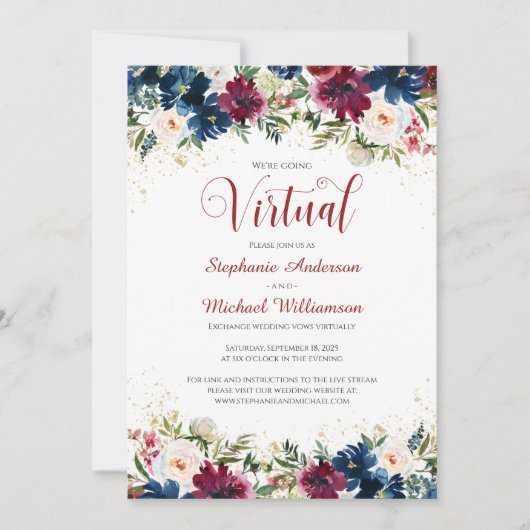 Waterverf Floral Virtual Wedding Kaart (Voorkant)