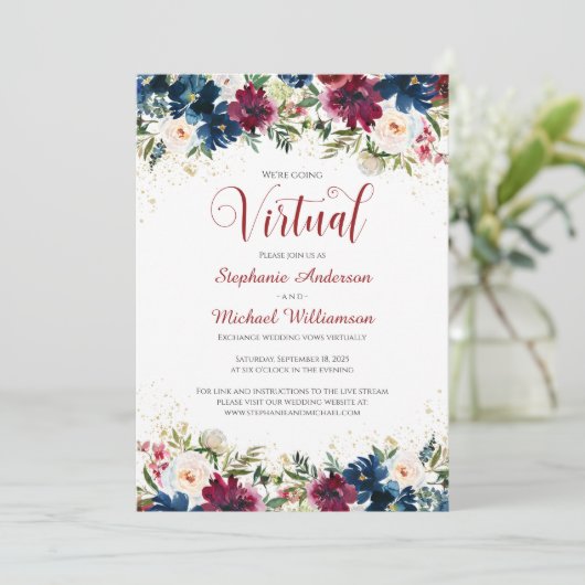 Waterverf Floral Virtual Wedding Kaart (Staand voorkant)