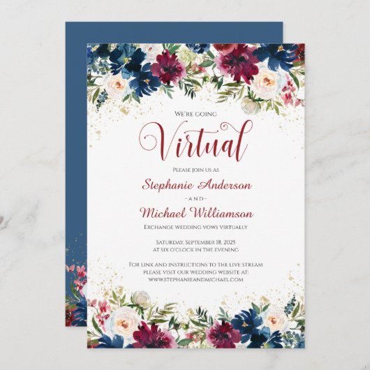 Waterverf Floral Virtual Wedding Kaart (Voorkant / Achterkant)