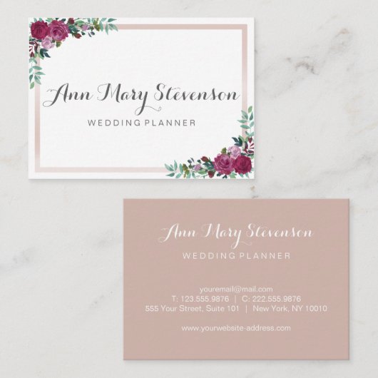 Waterverf Floral Visitekaartje | roze elegant (Voorkant / Achterkant)