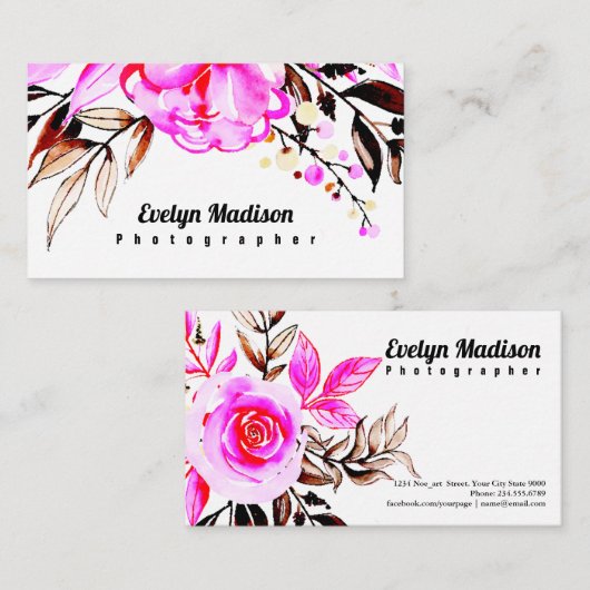 Waterverf Floral Visiting Card Visitekaartje (Voorkant / Achterkant)