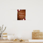 Waterverf Floral voor bruiloft Rustic Wood Burgund Poster (Keuken)