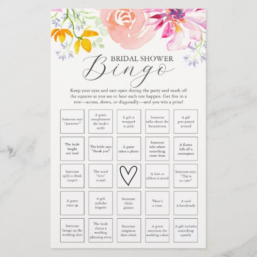 Waterverf Floral Vrijgezellenfeest Bingo Flyer (Voorkant)